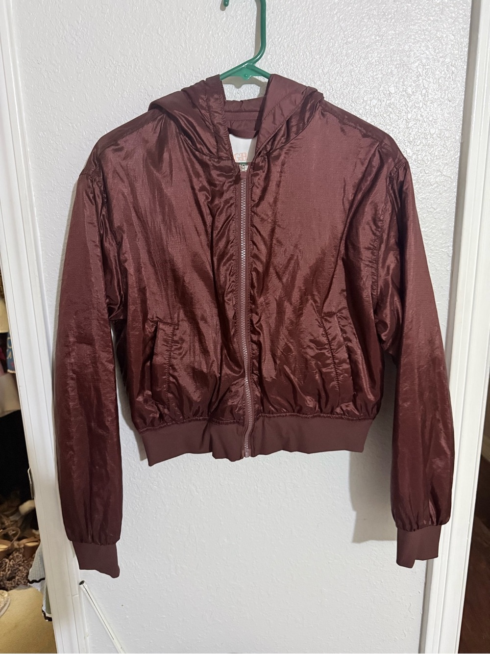 Gianni Bini Dusty Rose Satin-Look Hooded Zip Jacket